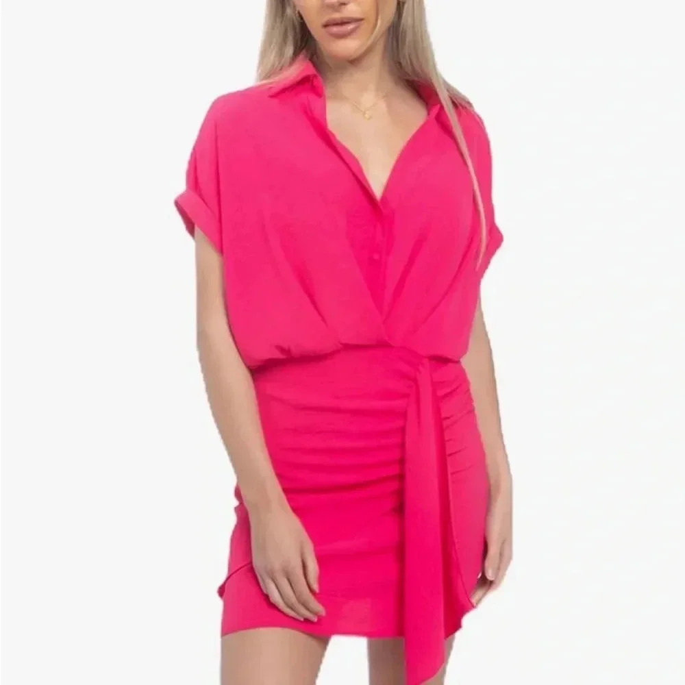 Elssime Women's Ruched Wrap Batwing Sleeve Dress Red Size S Casual - Picture 2 of 15